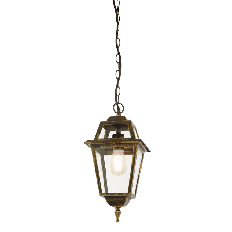 Searchlight  1526 New Orleans Pendant Lantern,  Black Gold & Glass,IP44
