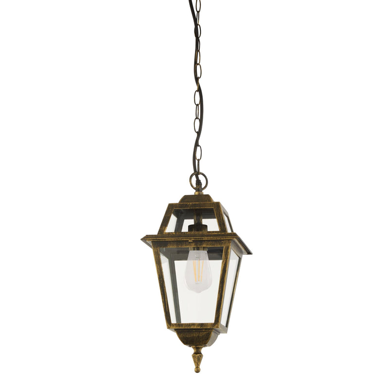 Searchlight  1526 New Orleans Pendant Lantern,  Black Gold & Glass,IP44