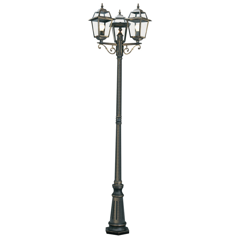Searchlight  1528-3 New Orleans  Outdoor Post - Black Gold Metal & Glass