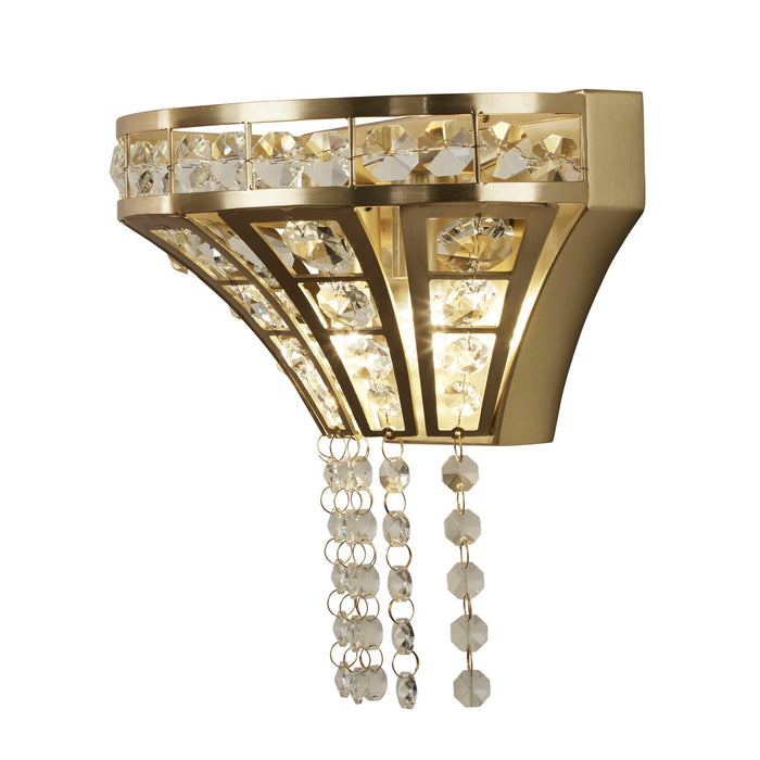 Searchlight  68510-2SB Gemma 2Lt Wall Light - Satin Brass & Clear Crystal