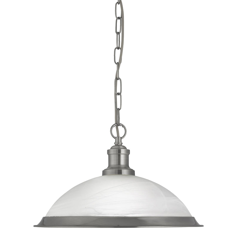 Searchlight  1591SS Bistro  Pendant  - Satin Silver Metal & Acid Glass