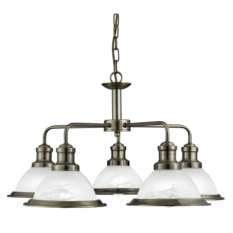 Searchlight  1595-5AB Bistro 5Lt Pendant - Antique Brass Metal & Acid Glass