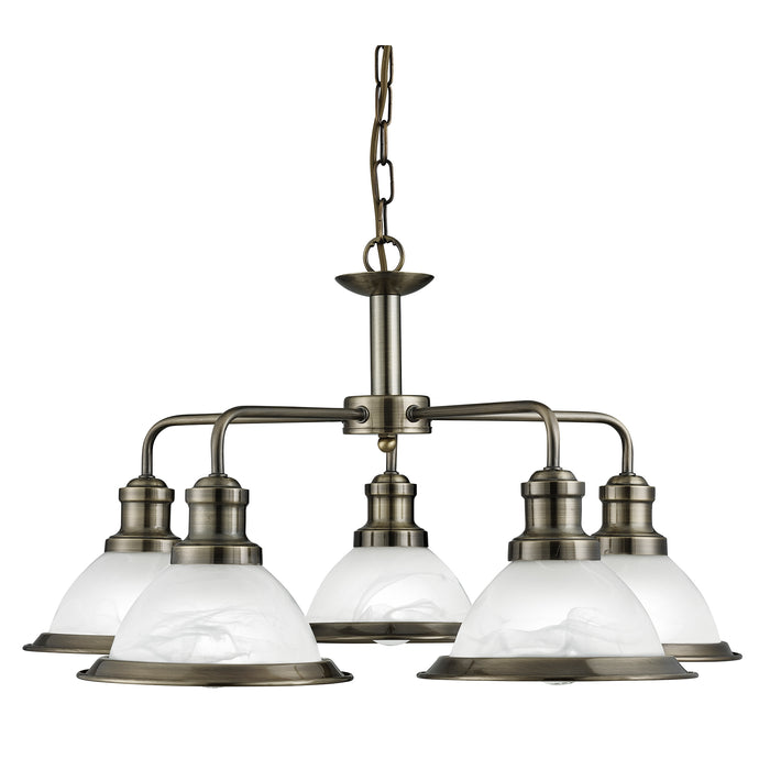 Searchlight  1595-5AB Bistro 5Lt Pendant - Antique Brass Metal & Acid Glass