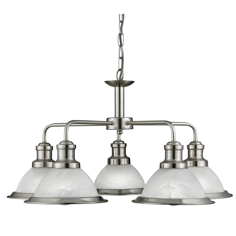 Searchlight  1595-5SS Bistro 5Lt Pendant - Satin Silver & Glass