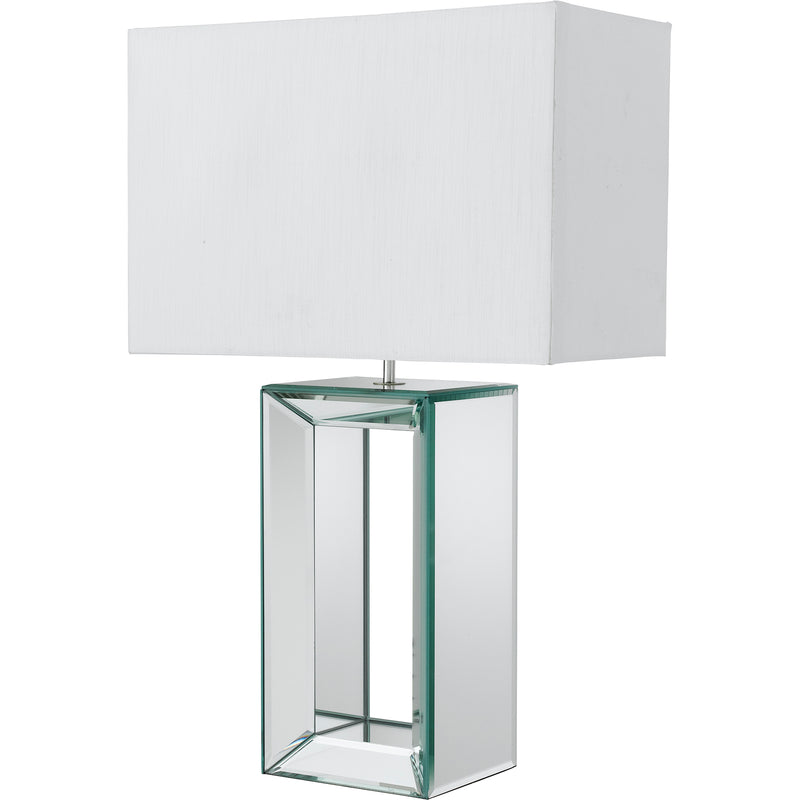 Searchlight  1610 Mirror Table Lamp - Mirrored Base & White Faux Silk Shade