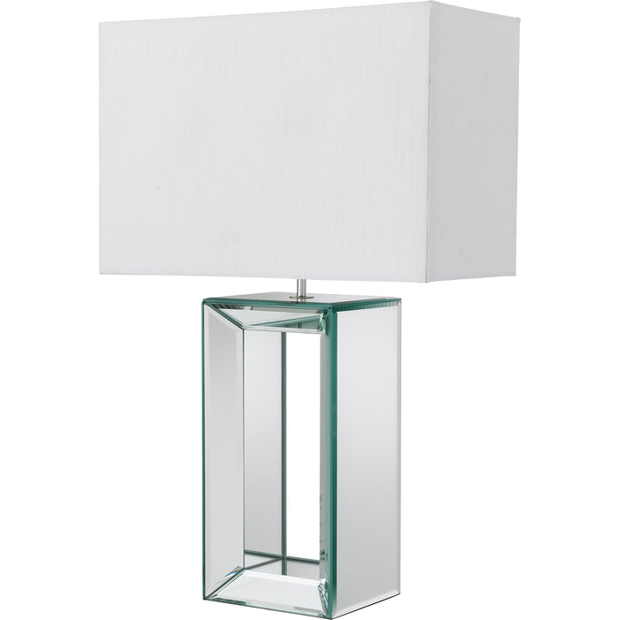 Searchlight 1610 Mirror Table Lamp - Mirrored Base & White Faux Silk Shade