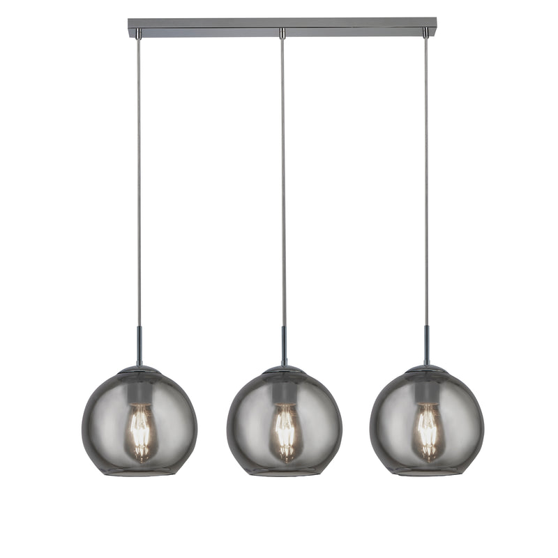 Searchlight  1623-3SM Balls  3Lt Bar Pendant - Chrome Metal & Smoked Glass