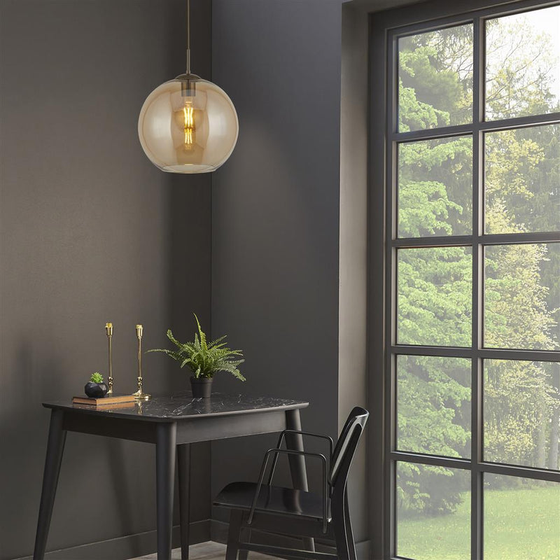Searchlight  1632AM Balls  Pendant  - Antique Brass Metal & Amber Glass