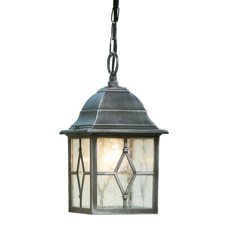 Searchlight  1641 Genoa Outdoor Pendant - Black Silver Metal & Leaded Glass - Bonus Superstore