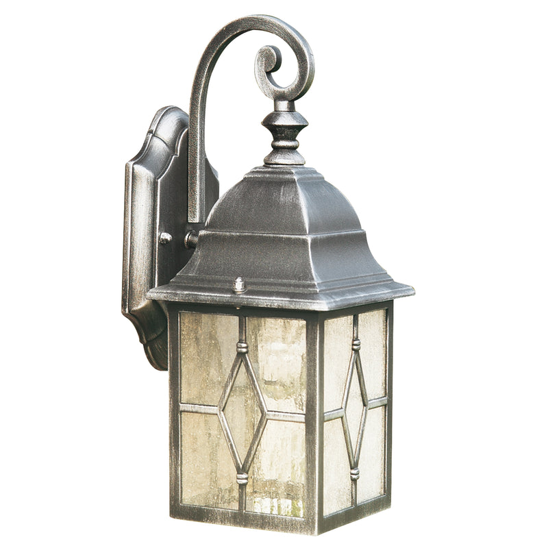 Searchlight  1642 Genoa Outdoor Wall Light - Black Silver Metal & Leaded Glass