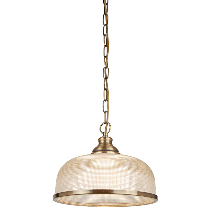 Searchlight 1682AB Bistro II Pendant  - Antique Brass & Holophane Style Glass