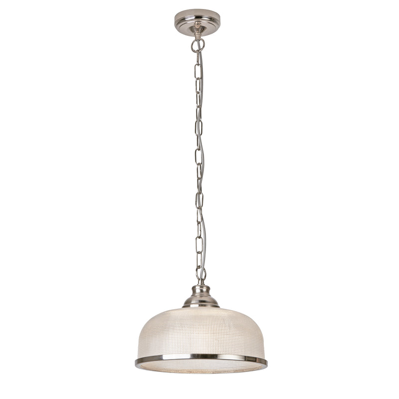 Searchlight  1682SS Bistro II Pendant  - Satin Silver & Holophane Style Glass
