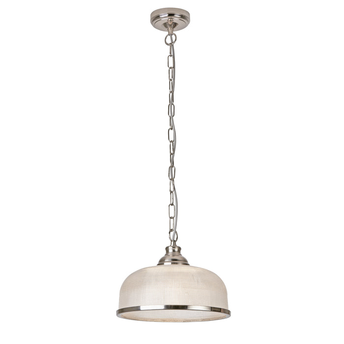 Searchlight 1682SS Bistro II Pendant  - Satin Silver & Holophane Style Glass
