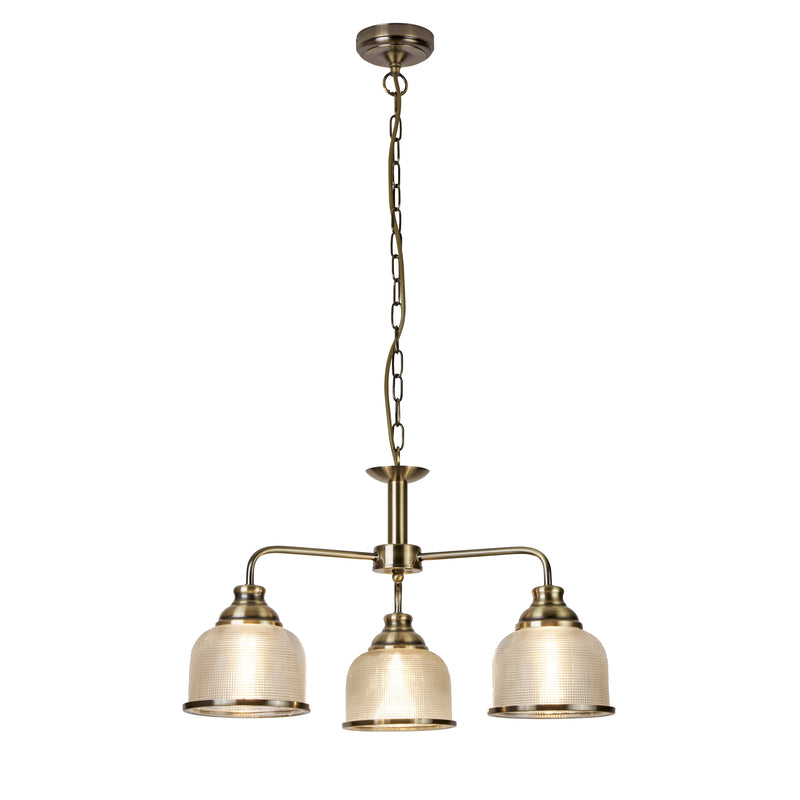 Searchlight  1683-3AB Bistro II 3Lt Pendant-Antique Brass & Holophane Style Glass