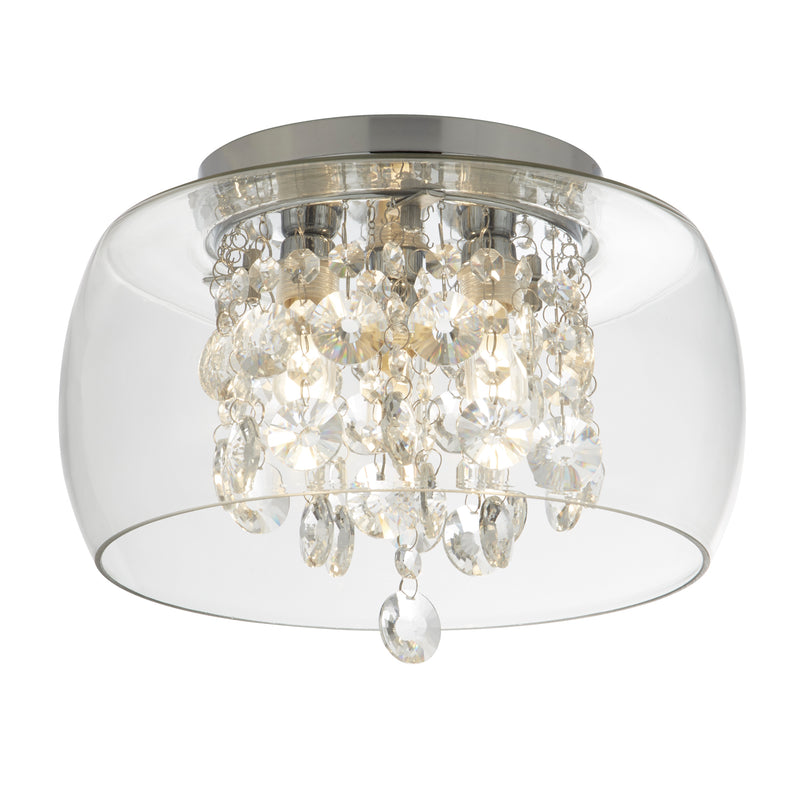 Searchlight  1773CC Curva 3Lt Bathroom Flush - Chrome Metal & Crystal Glass