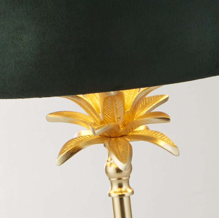 Searchlight  81210GR Palm Table Lamp - Satin Brass Metal & Green Velvet Shade