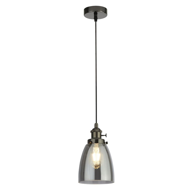 Searchlight  1921-1BC Camden Pendant  - Black Chrome Metal & Smoked Glass