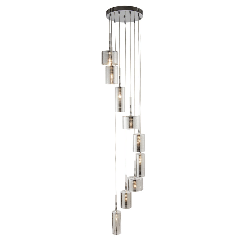 Searchlight  1939-9CC Linen  9Lt Multi-Drop Pendant - Chrome Metal & Smoked Glass
