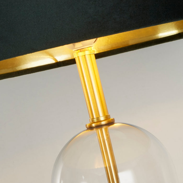 Searchlight  81712GR Oxford Table Lamp - Glass, Brass Metal & Green Velvet Shade