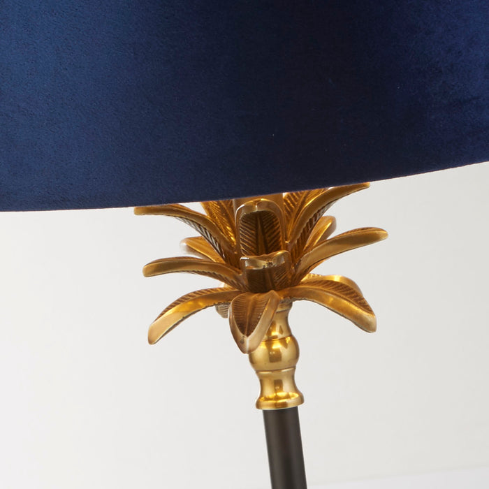 Searchlight  81211AZ Palm Table Lamp - Antique Brass & Black, Navy Velvet Shade