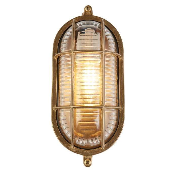 Searchlight  20361PB Bulkhead Oval Outdoor Light - Solid Brass & Ribbed Glass