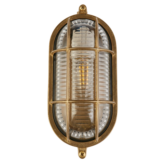 Searchlight  20361PB Bulkhead Oval Outdoor Light - Solid Brass & Ribbed Glass