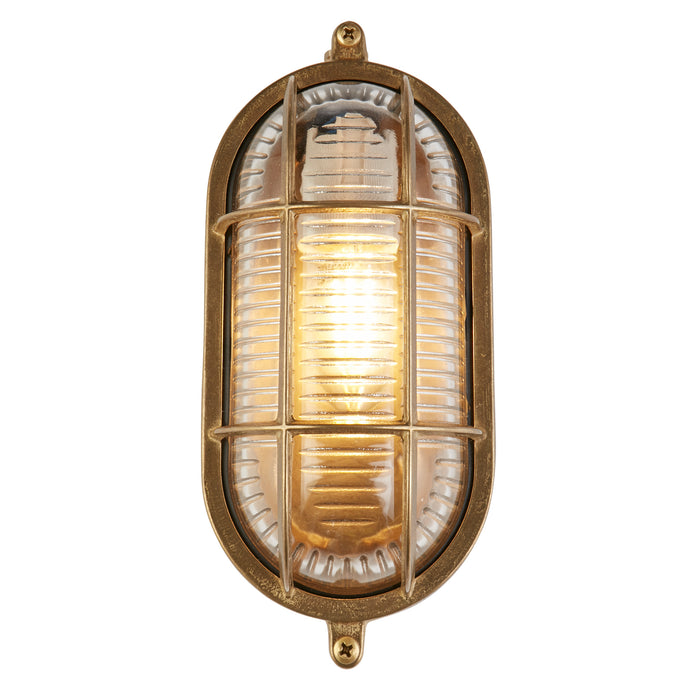 Searchlight  20361PB Bulkhead Oval Outdoor Light - Solid Brass & Ribbed Glass