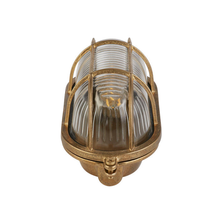 Searchlight  20361PB Bulkhead Oval Outdoor Light - Solid Brass & Ribbed Glass