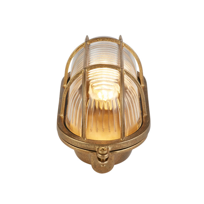 Searchlight  20361PB Bulkhead Oval Outdoor Light - Solid Brass & Ribbed Glass