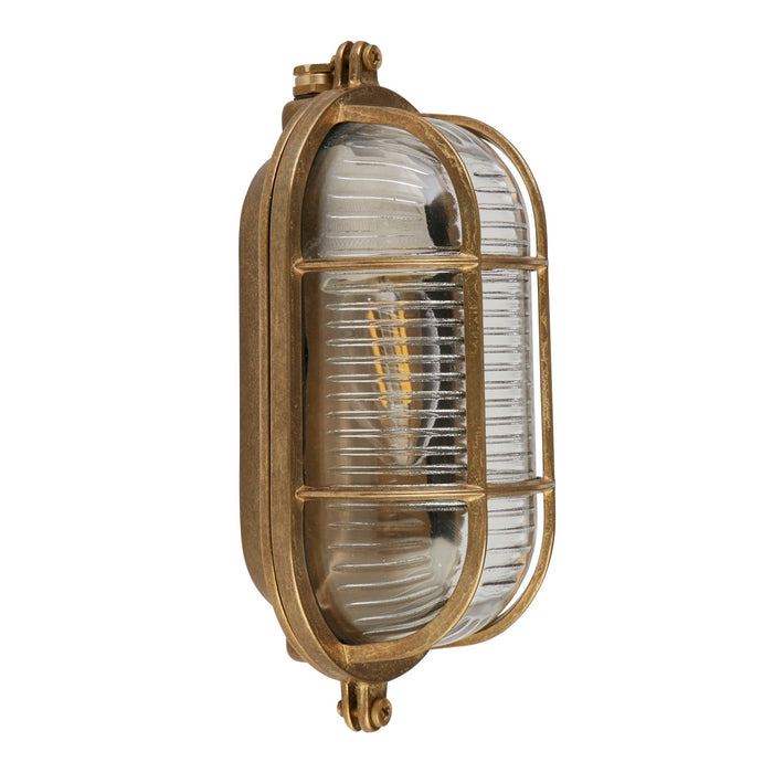 Searchlight  20361PB Bulkhead Oval Outdoor Light - Solid Brass & Ribbed Glass