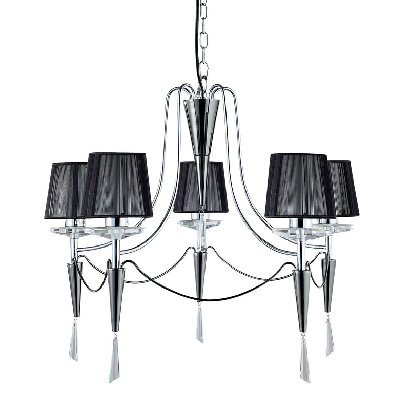 Searchlight  2085-5CC Duchess 5Lt Ceiling Pendant - Chrome/Crystal & Black Shades