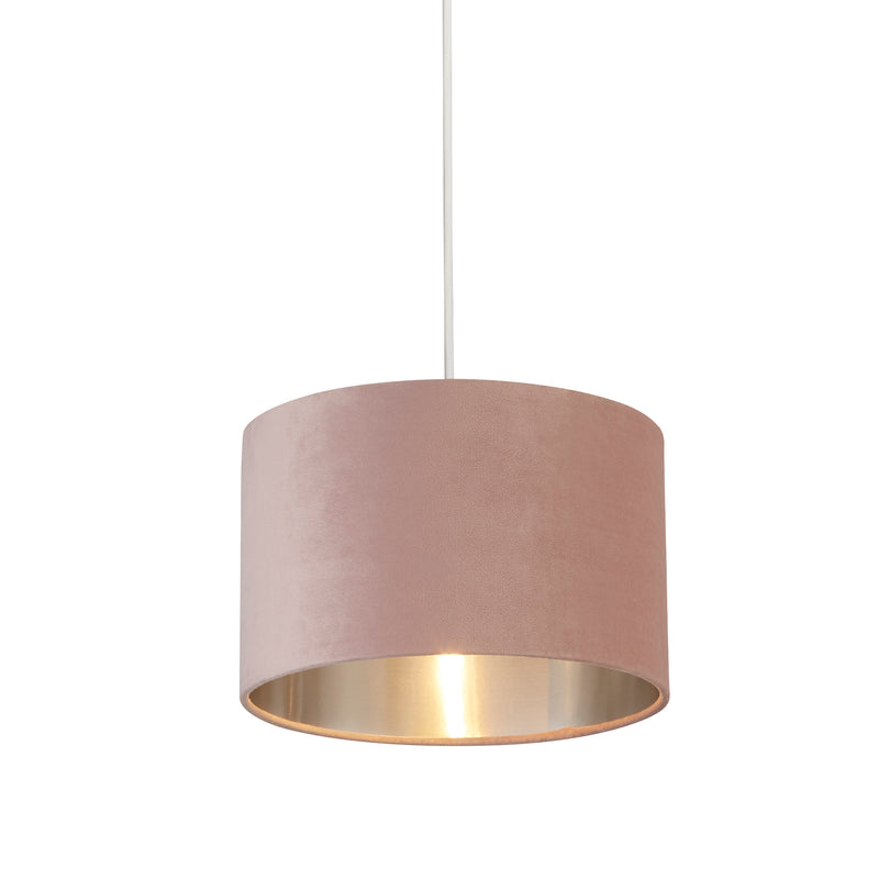 Searchlight  21027PI Drum Shade - Pink Velvet with Silver Inner Dia.28cm