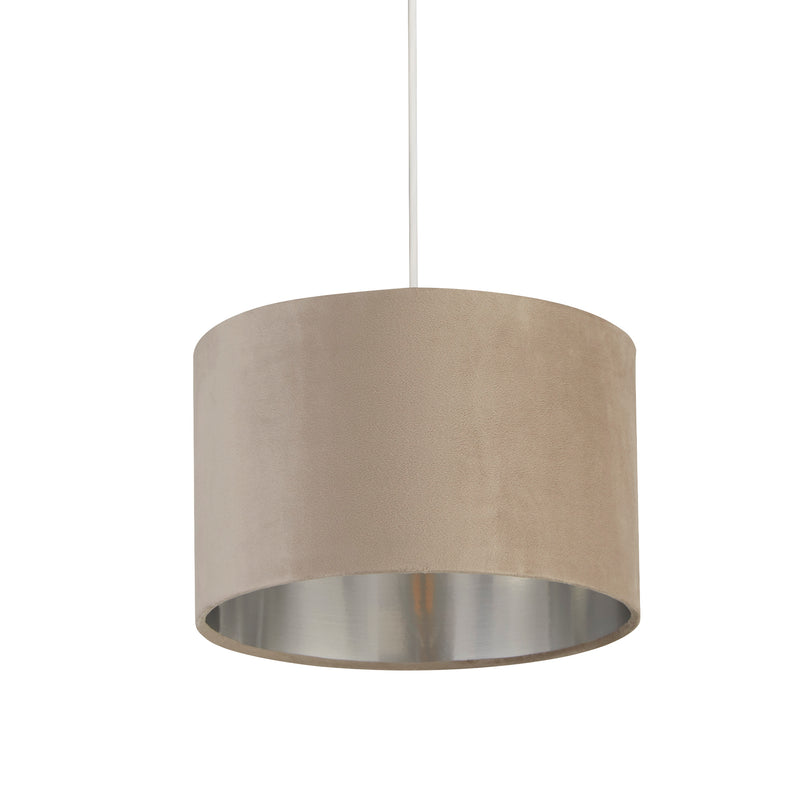 Searchlight  21027TA Drum Shade - Taupe Velvet with Silver Inner Dia.28cm