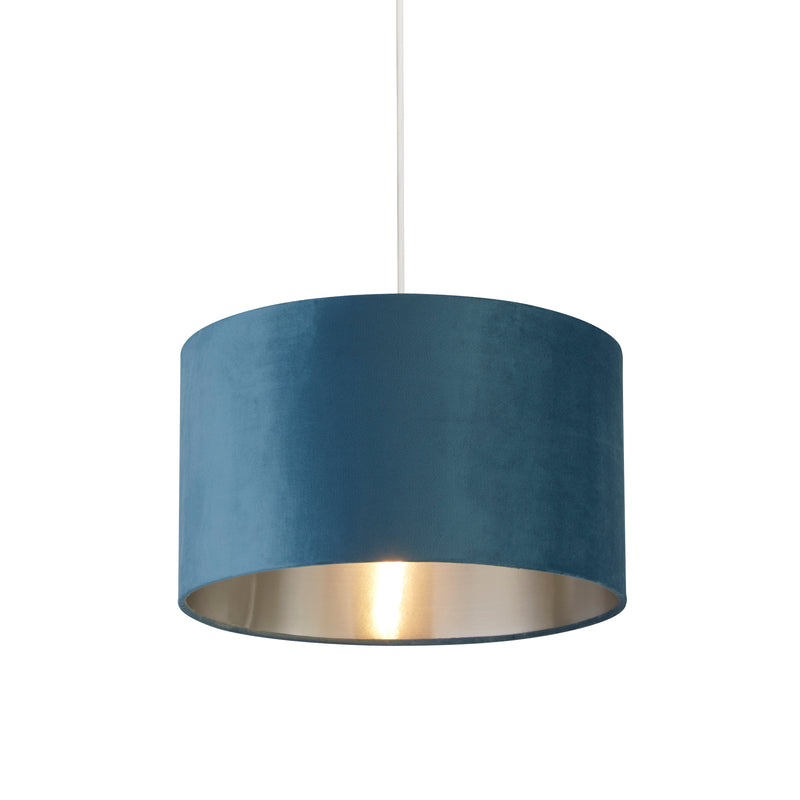 Searchlight  21027TE Drum Shade - Teal Velvet with Silver Inner Dia.28cm