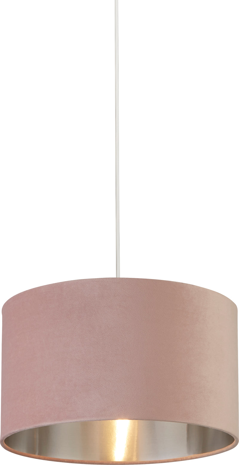 Searchlight  21035PI Drum Shade - Pink Velvet With Silver Inner Dia.38cm
