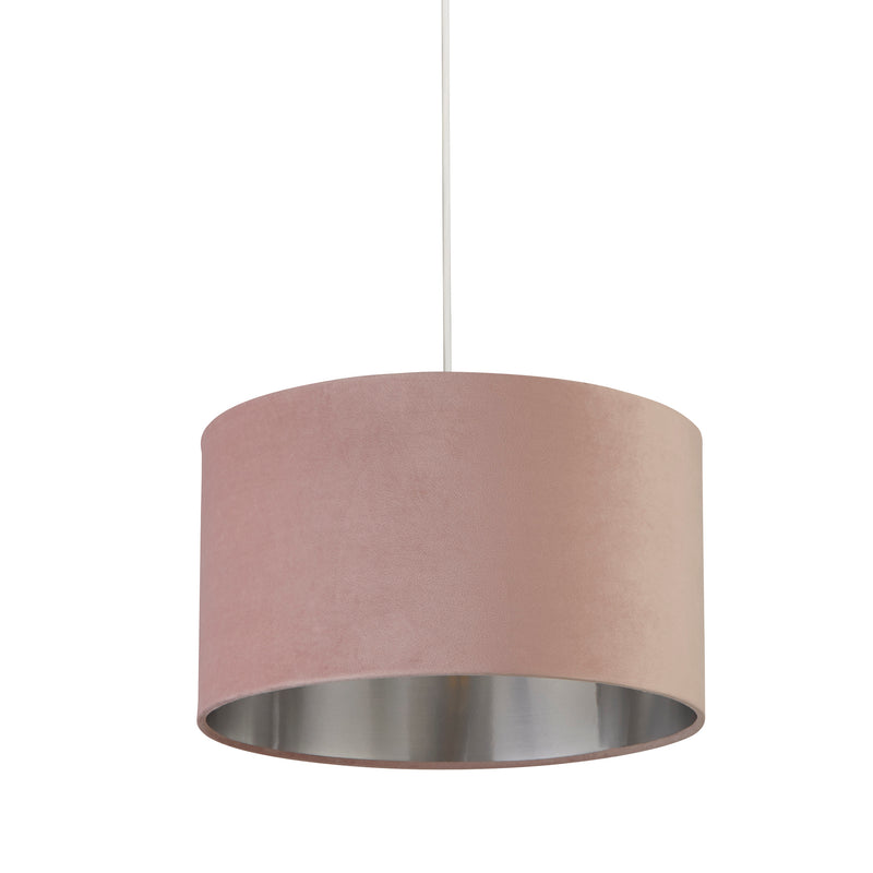 Searchlight  21035PI Drum Shade - Pink Velvet With Silver Inner Dia.38cm