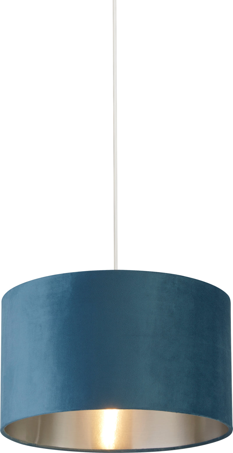 Searchlight  21035TE Drum Shade - Teal Velvet with Silver Inner Dia.38cm
