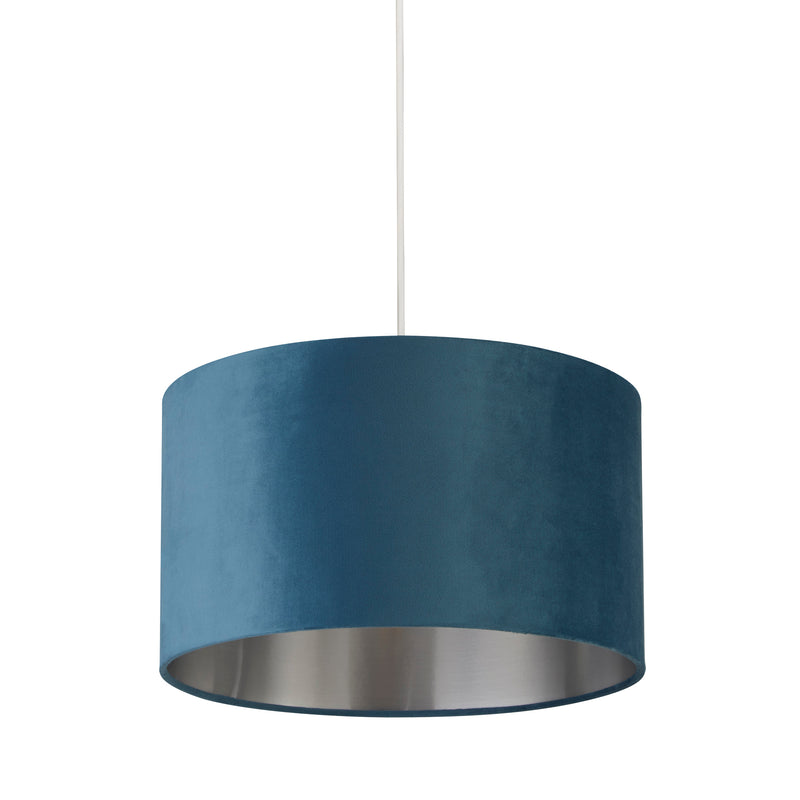 Searchlight  21035TE Drum Shade - Teal Velvet with Silver Inner Dia.38cm