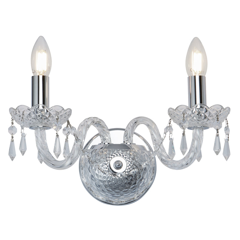 Searchlight  212-2 Hale 2Lt Wall Light - Chrome Metal & Clear Crystal