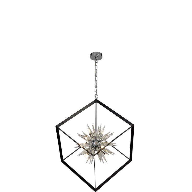 Searchlight  22606-1BK Stellar 6Lt Pendant- Black Metal & Crystal Glass