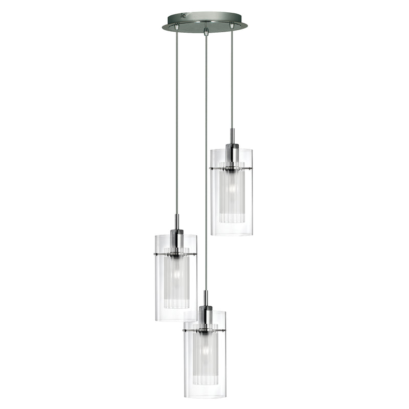 Searchlight  2300-3 Duo I  3Lt Multi-Drop Pendant - Chrome Metal & Double Glass