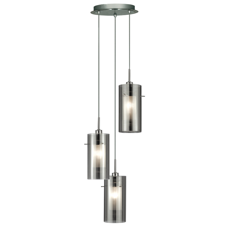 Searchlight  2300-3SM Duo II 3Lt Multi-Drop Pendant - Satin Silver & Smoked Glass
