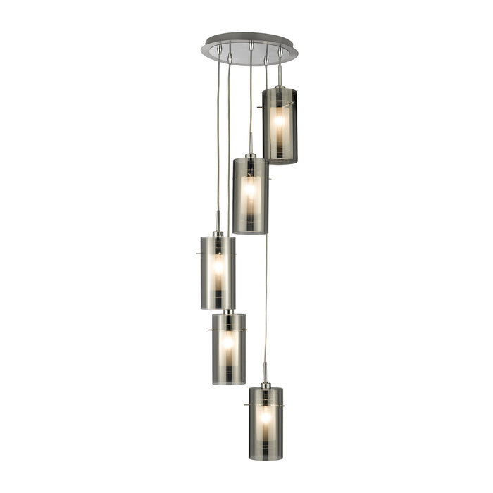 Searchlight 2305-5SM Duo I 5Lt Pendant - Satin Silver Metal & Smoked Glass