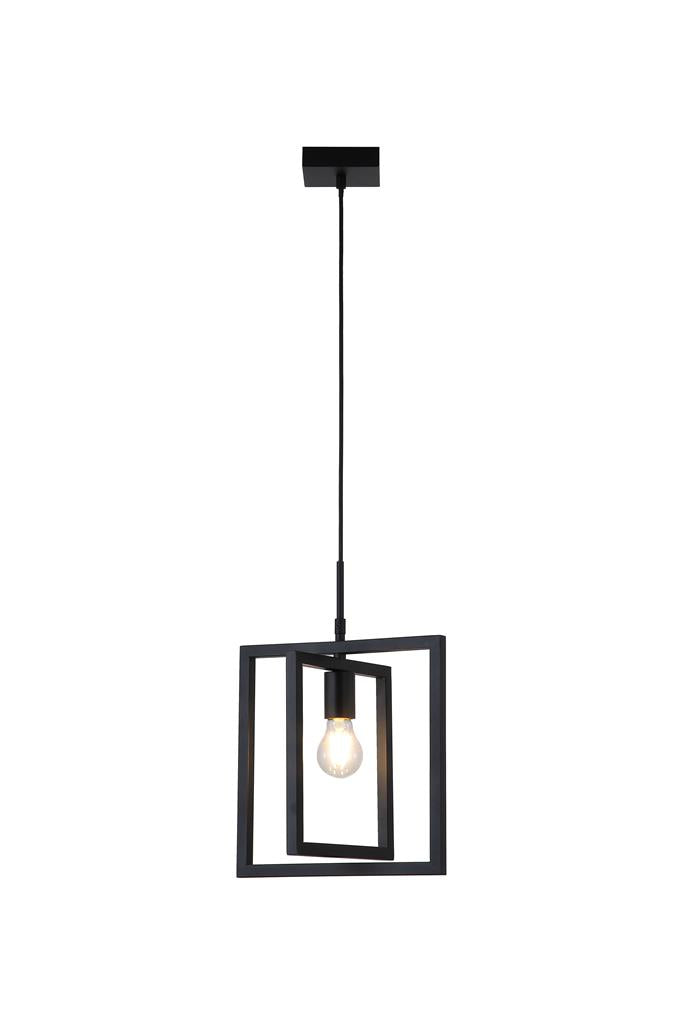 Searchlight 23203BK Plaza 1Lt Pendant, Black Metal