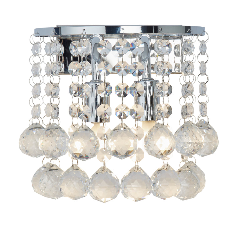 Searchlight  2402-2CC Hanna 2Lt Wall Light - Chrome Metal & Clear Crystal