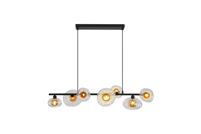 Searchlight 24123-7BK Sunbeam 7lt Pendant, Clear and Amber Ribbed Glass