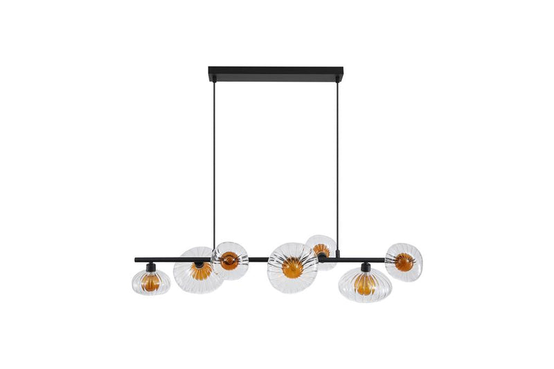 Searchlight 24123-7BK Sunbeam 7lt Pendant, Clear and Amber Ribbed Glass