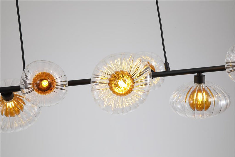 Searchlight 24123-7BK Sunbeam 7lt Pendant, Clear and Amber Ribbed Glass