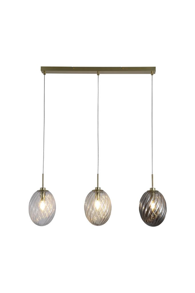 Searchlight 24141-3SB Whirl 3Lt Bar Pendant, Satin Brass Metal, Multi Coloured Glass