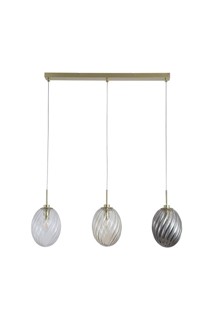 Searchlight 24141-3SB Whirl 3Lt Bar Pendant, Satin Brass Metal, Multi Coloured Glass